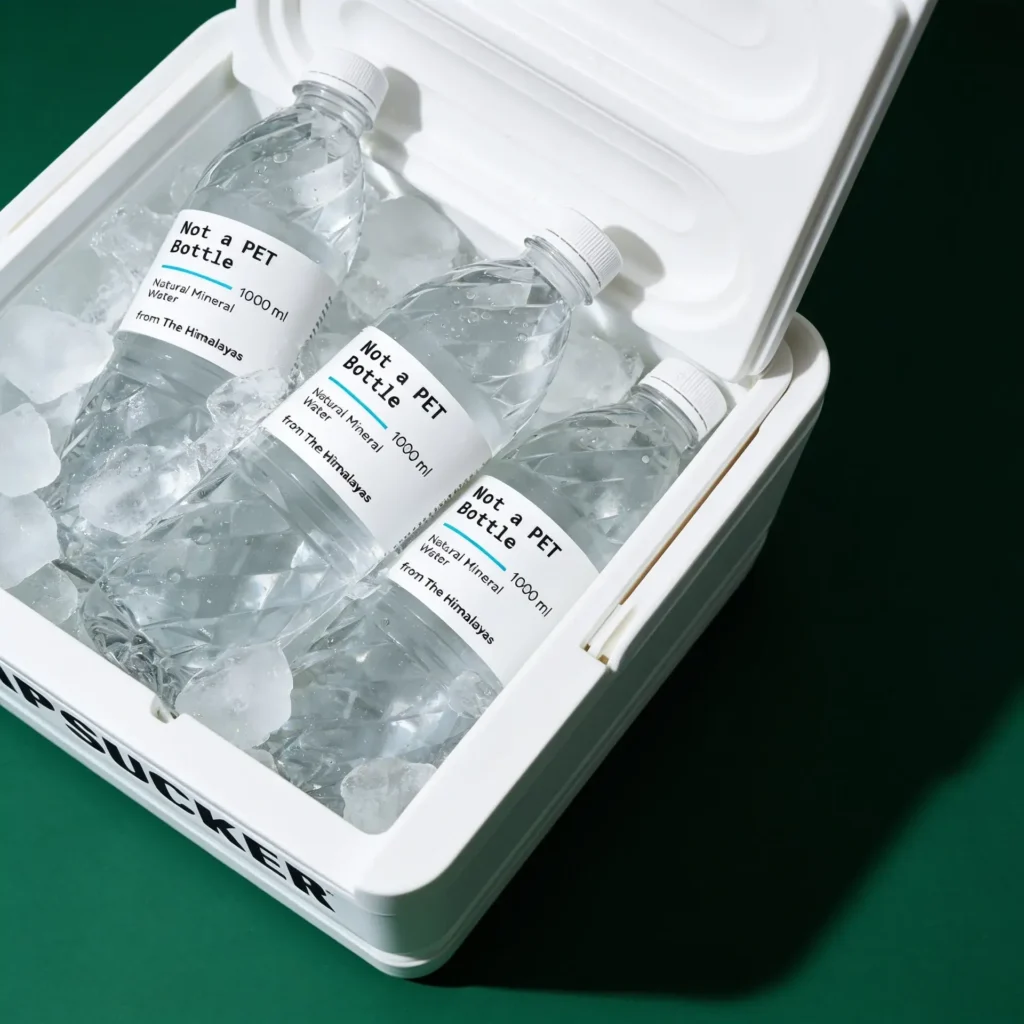 Not A Pet Bottle - Natural Mineral Water 1000ml - In Ice - Different Angle - PLA Water Bottle